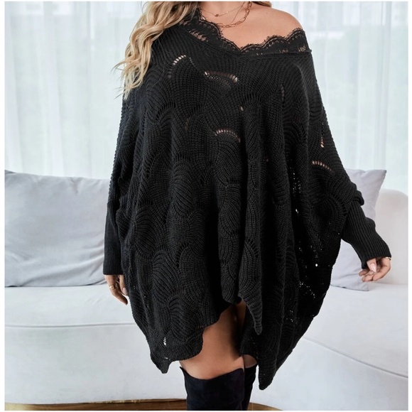 BellanBlue Sweaters - Cozy Lace Scallop Hem Oversized Sweater Top